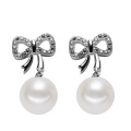 Round 925 Silver Natural Beautiful Bowknot Earring Pearl